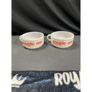 Glasbake Milk Glass Soup's On Oversized Mug Bowl Set of 2 Vintage 4.75"